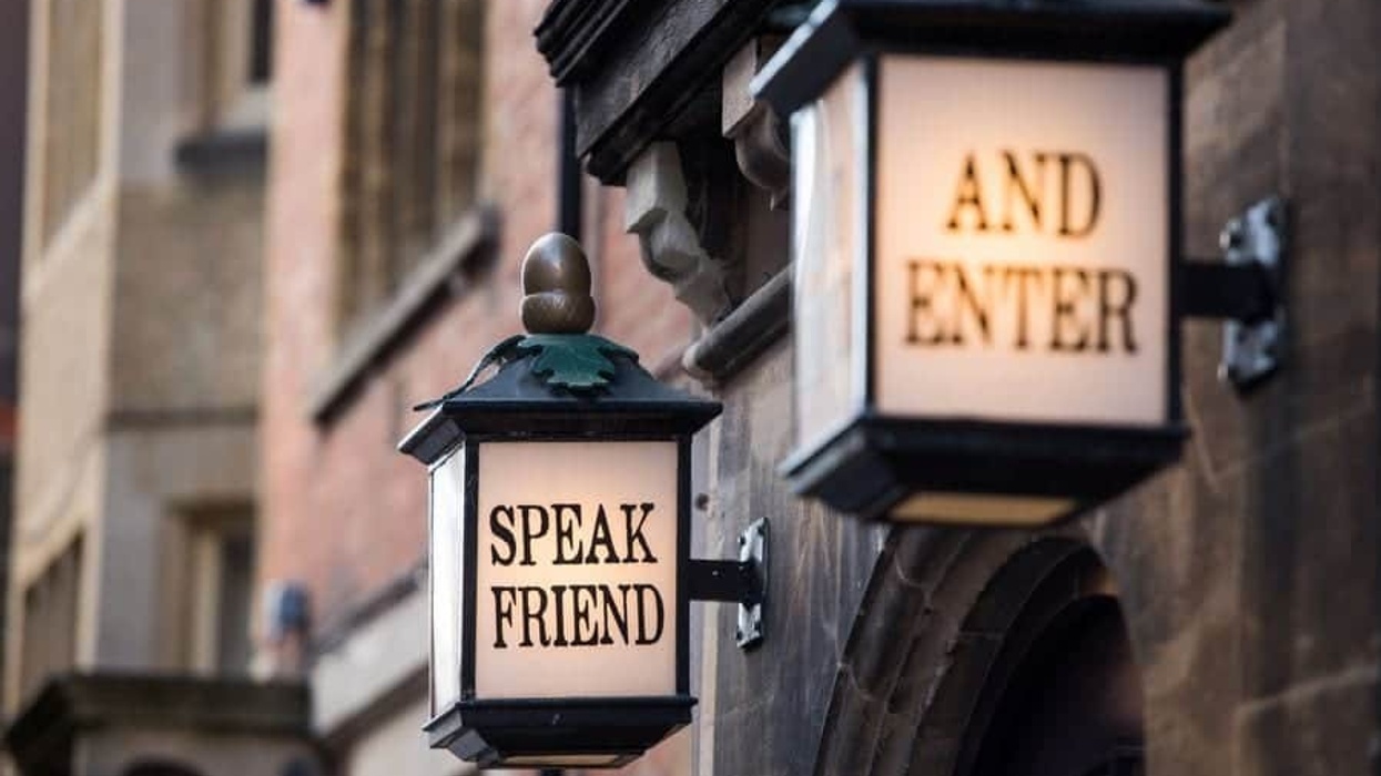 Speak Friend and Enter Lights at The Story Museum's entrance