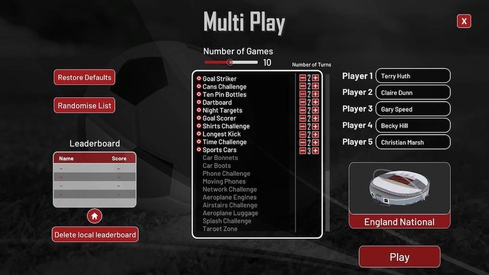 Sports Simulator Multi Play random challenge