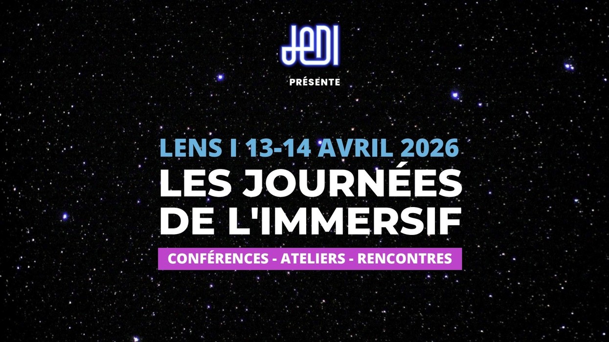 Starry background with text: "Les Journées de l'Immersif, 13-14 Avr 2026."