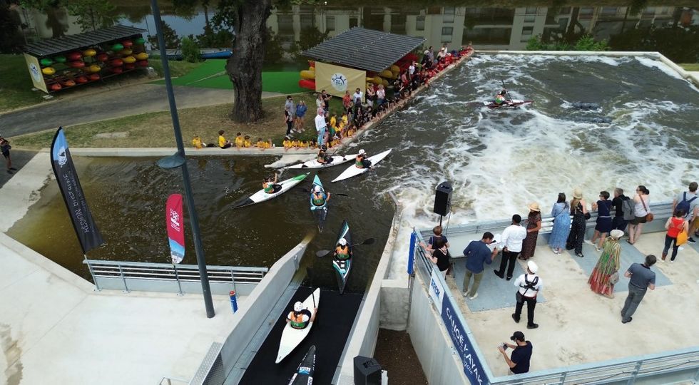 Sunkid water conveyor belt for Olympic training facility birds-eye view