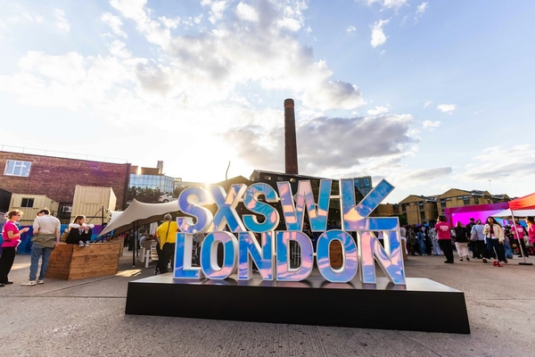 SXSW London sign photo opportunity in the sunshine