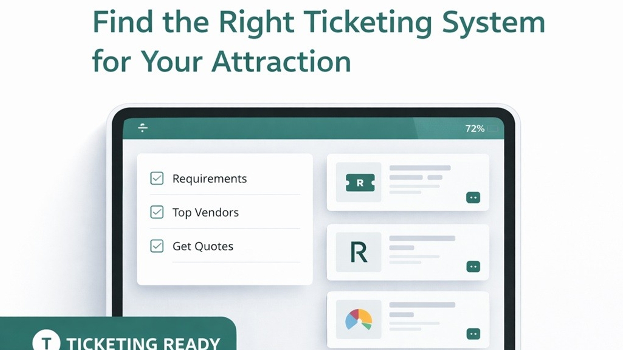 Tablet displaying a ticketing system interface with checklist and icons.