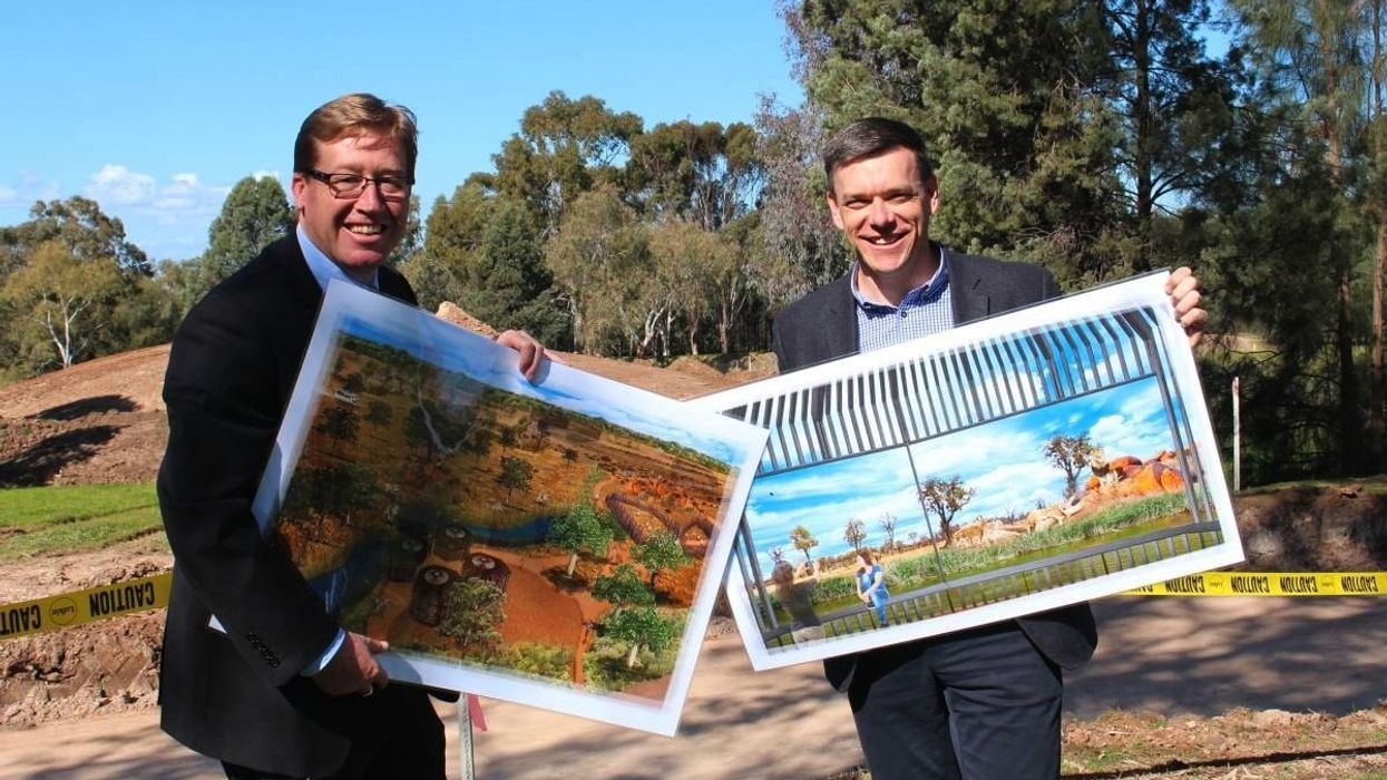 Taronga Western Plains Zoo Matt Fuller and Troy Grant at Pridelands announcement August 2016