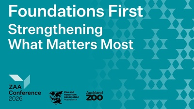 Teal ZAA Conference 2026 poster with abstract pattern and text: "Foundations First. Strengthening what matters most.""