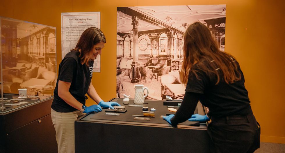 Team handling artefacts Titanic exhibition