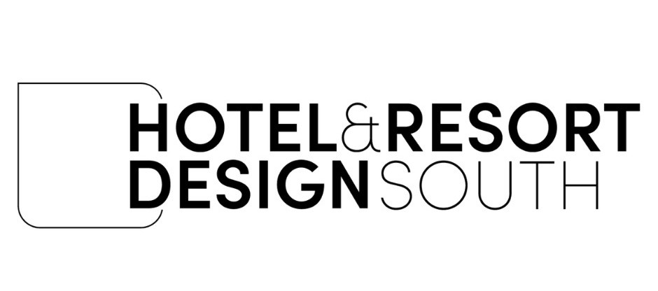Text: "HOTEL & RESORT DESIGN SOUTH" with a square outline on the left.