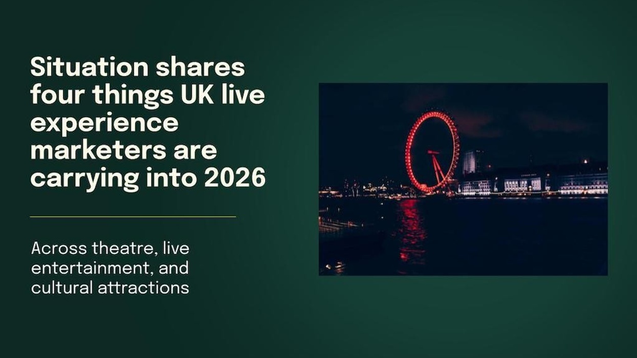 Text on UK live experience marketing with a night view of the London Eye.