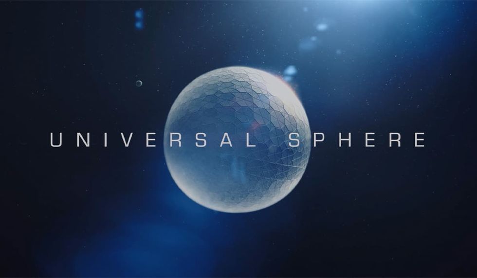 Text "Universal Sphere" over a hexagonal-patterned sphere in a dark, space-like background.