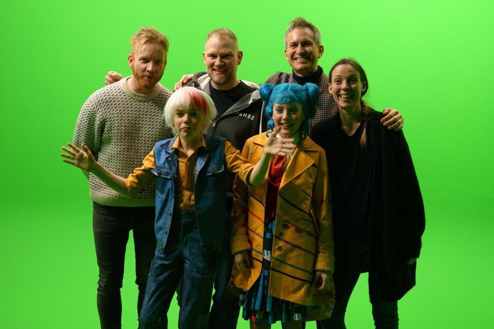 The Music Factory - team behind the attraction in front of green screen<p></p>