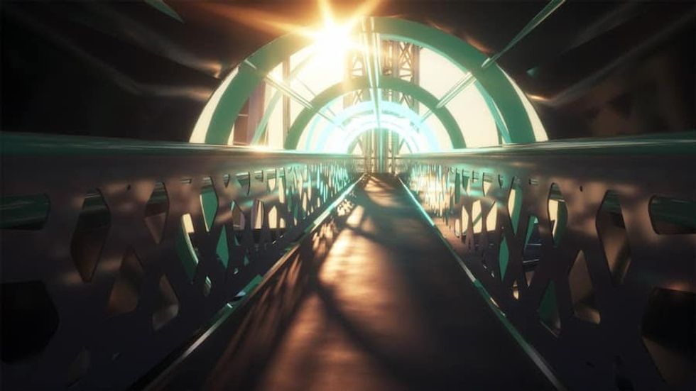 the walkway is part of the experience on Polin's Time Rider water slide