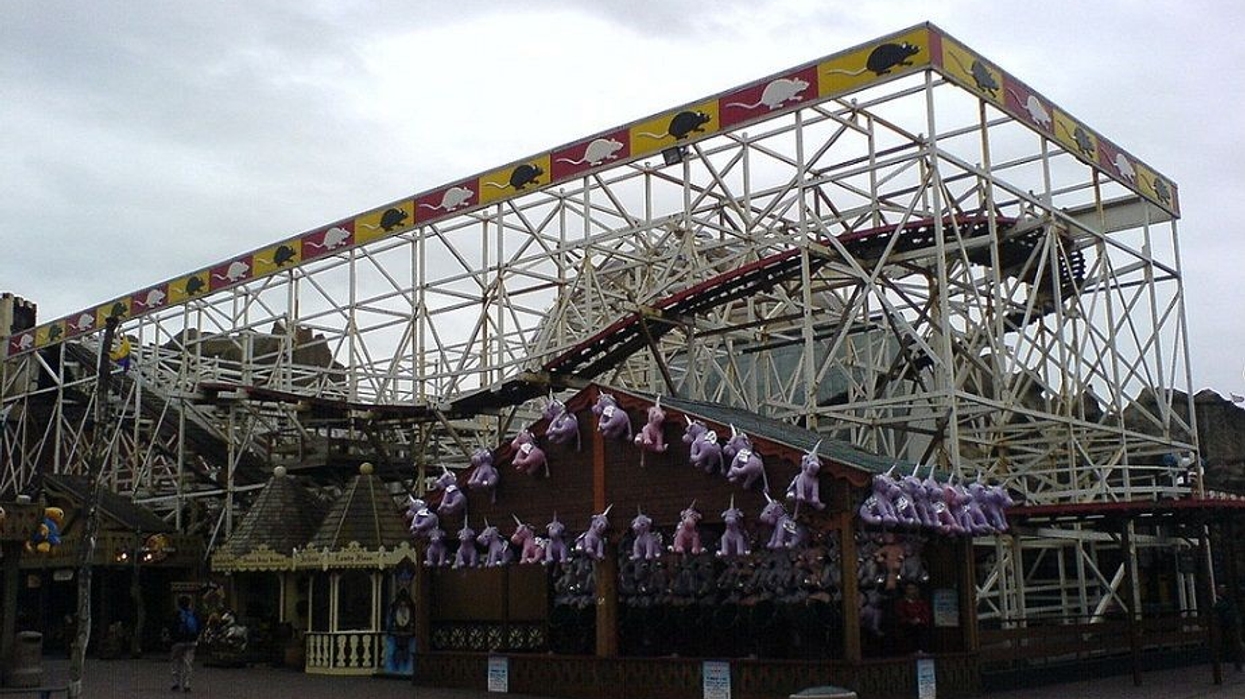 The Wild Mouse roller coaster at Blackpool's Pleasure Beach amusement park.