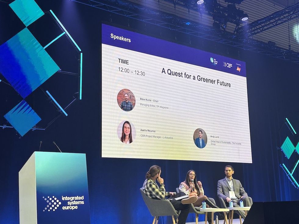 Three ISE 2026 panelists discuss sustainability under the banner "A Quest for a Greener Future."