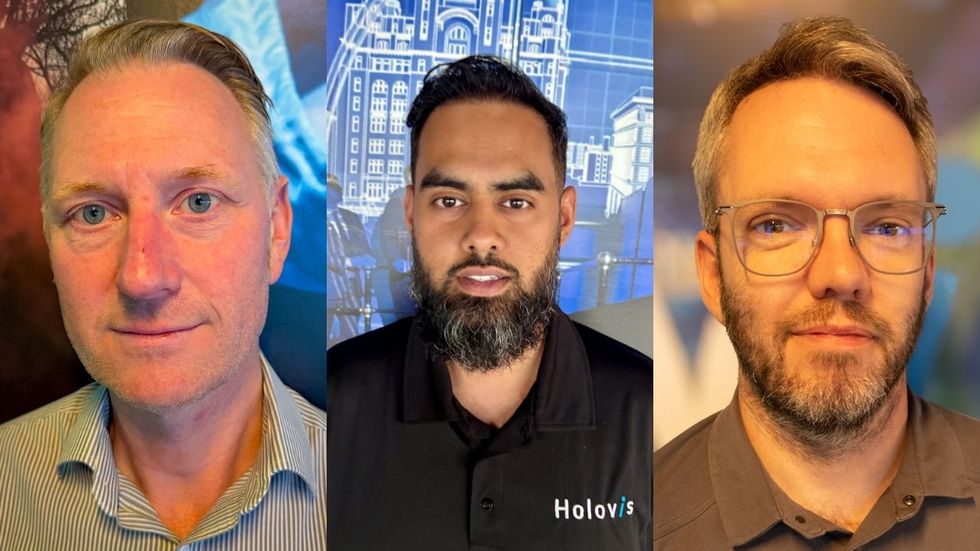 Three men with diverse looks in a collage under indoor lighting.