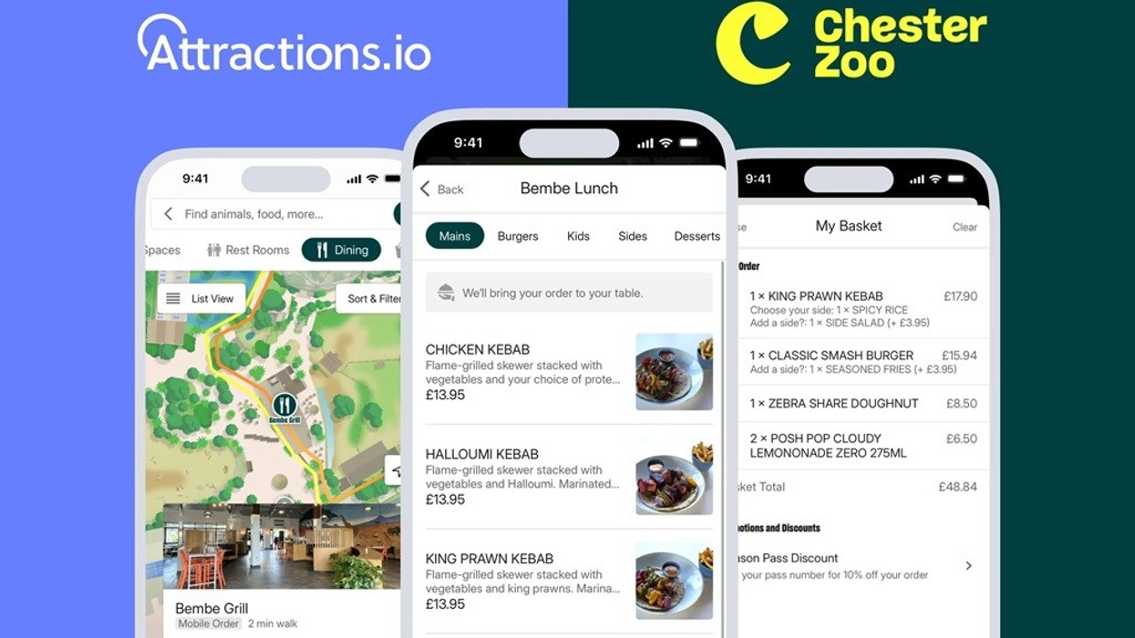 Three smartphone screens showing the Chester Zoo dining app interface.