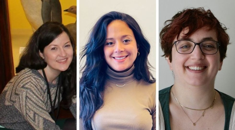 Three women smiling in separate portrait shots side by side.