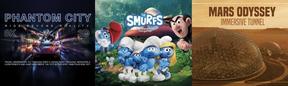 Triple movie poster featuring "Phantom City," "The Smurfs," and "Mars Odyssey."