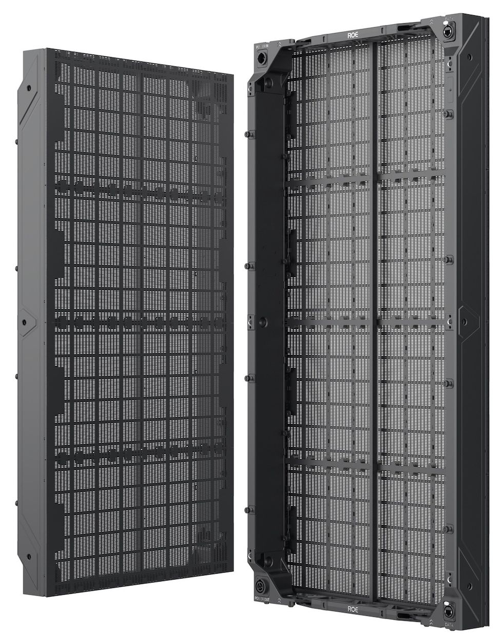 Two black Vanish Acoustic LED panels with grid patterns, angled views.