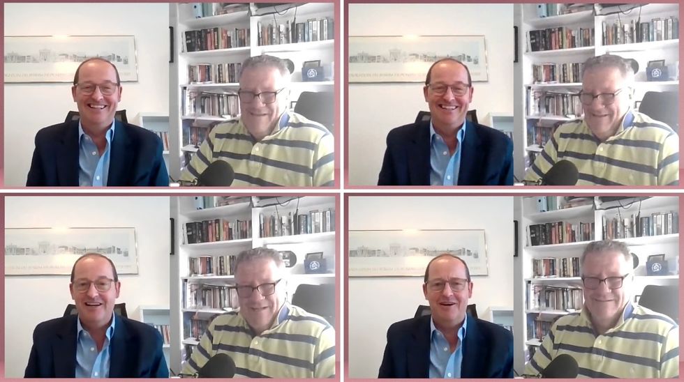 Two men named Duncan Phillips and Andy Povey, smiling during a video call, displayed in a four-photo collage.