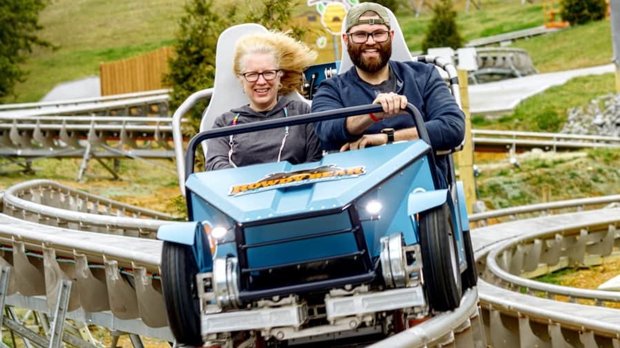 Two riders on the Wiegand CoasterKart ride at Rowdy Bear Ridge Adventure Park