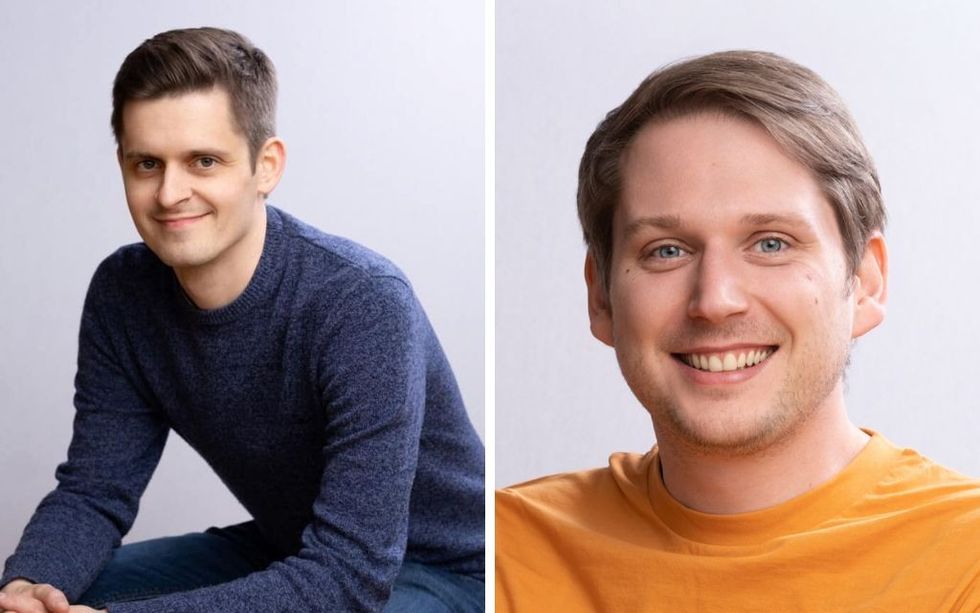 Two smiling men named Mark Locker and Peter O'Dare in portrait shots against light backgrounds.