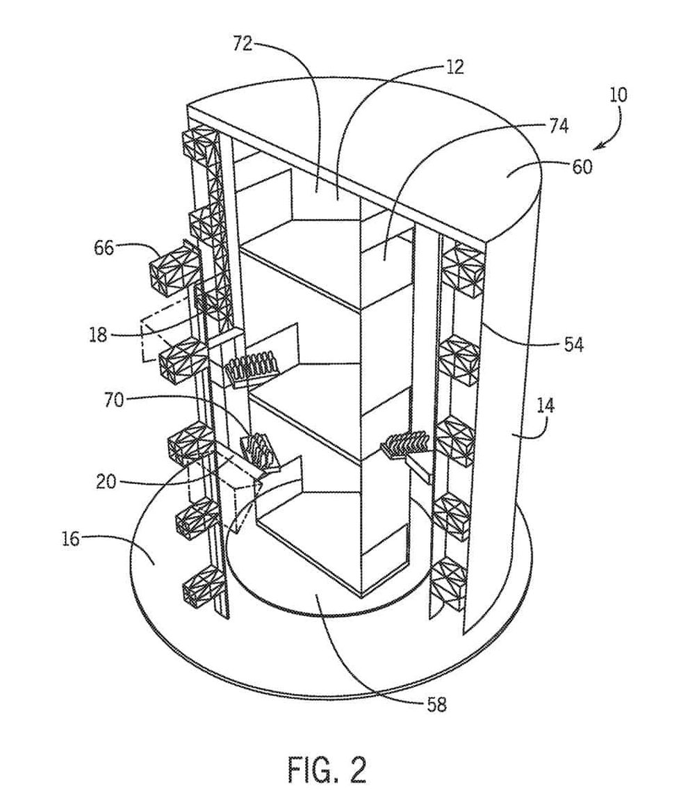 universal patent ride tower with rotating lift side