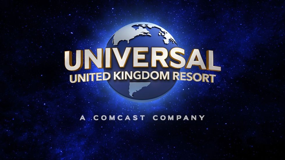 Universal United Kingdom Resort logo with a globe on a starry blue background.