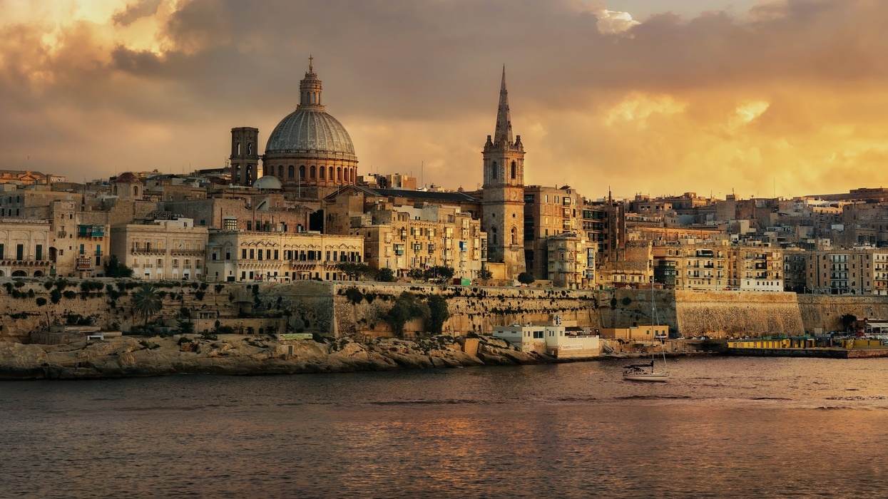 Valletta skyline waterfront at sunset. Malta