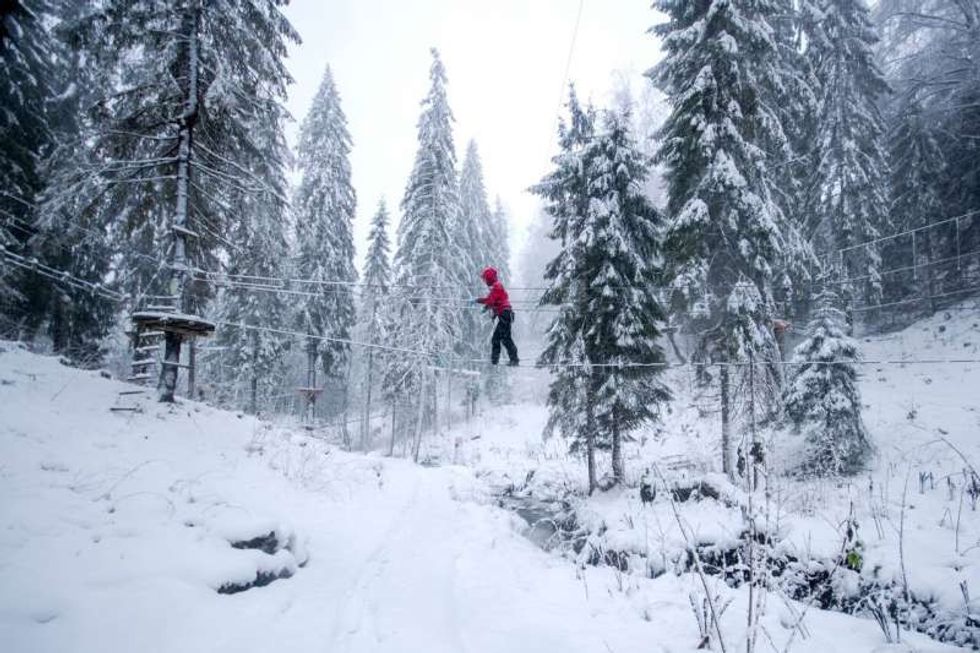 visitor attemps snowy aerial adventure kanopeo speedrunner hoyt & lavt