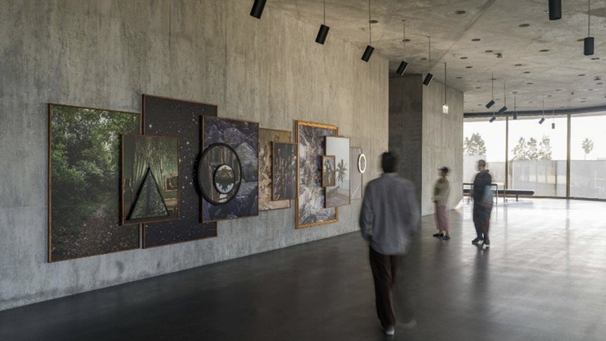 Visitors in the David Geffen Galleries with Todd Gray's Octavia's Gaze, 2025, Los Angeles County Museum of Art, gift of the 2024 Collectors Committee, © Todd Gray, photo © Museum Associates/LACMA, by Jonathan Urban