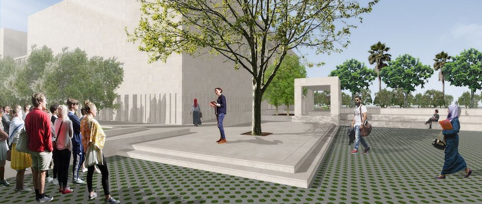 Visual of the entrance garden of the Mosul Cultural Museum and its facade