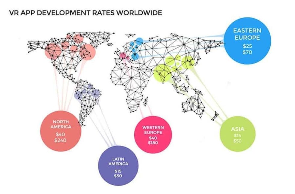 VR app development rates worldwide