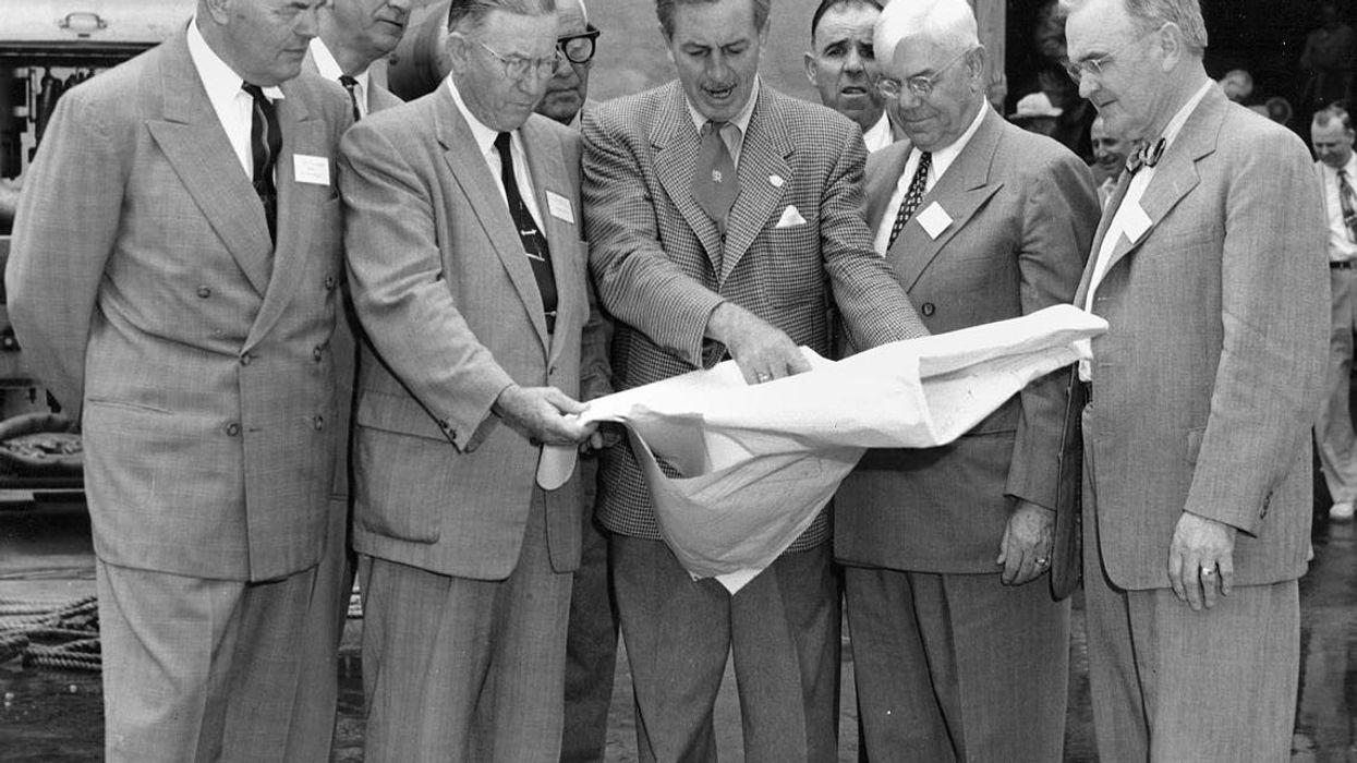 walt disney shows disneyland plans to orange county officials visual contradictions 1954.jpg