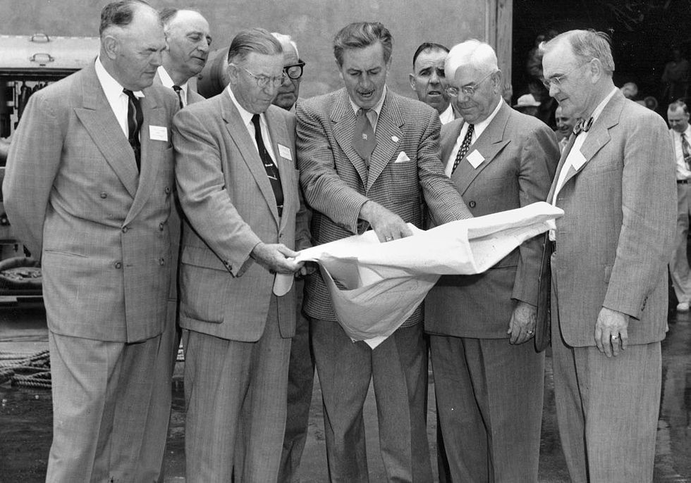 walt disney shows disneyland plans to orange county officials visual contradictions 1954