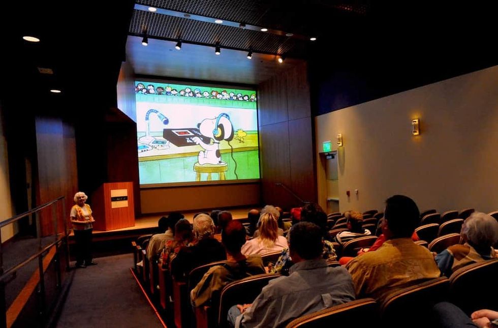 watching a peanuts movie at the Schulz Museum