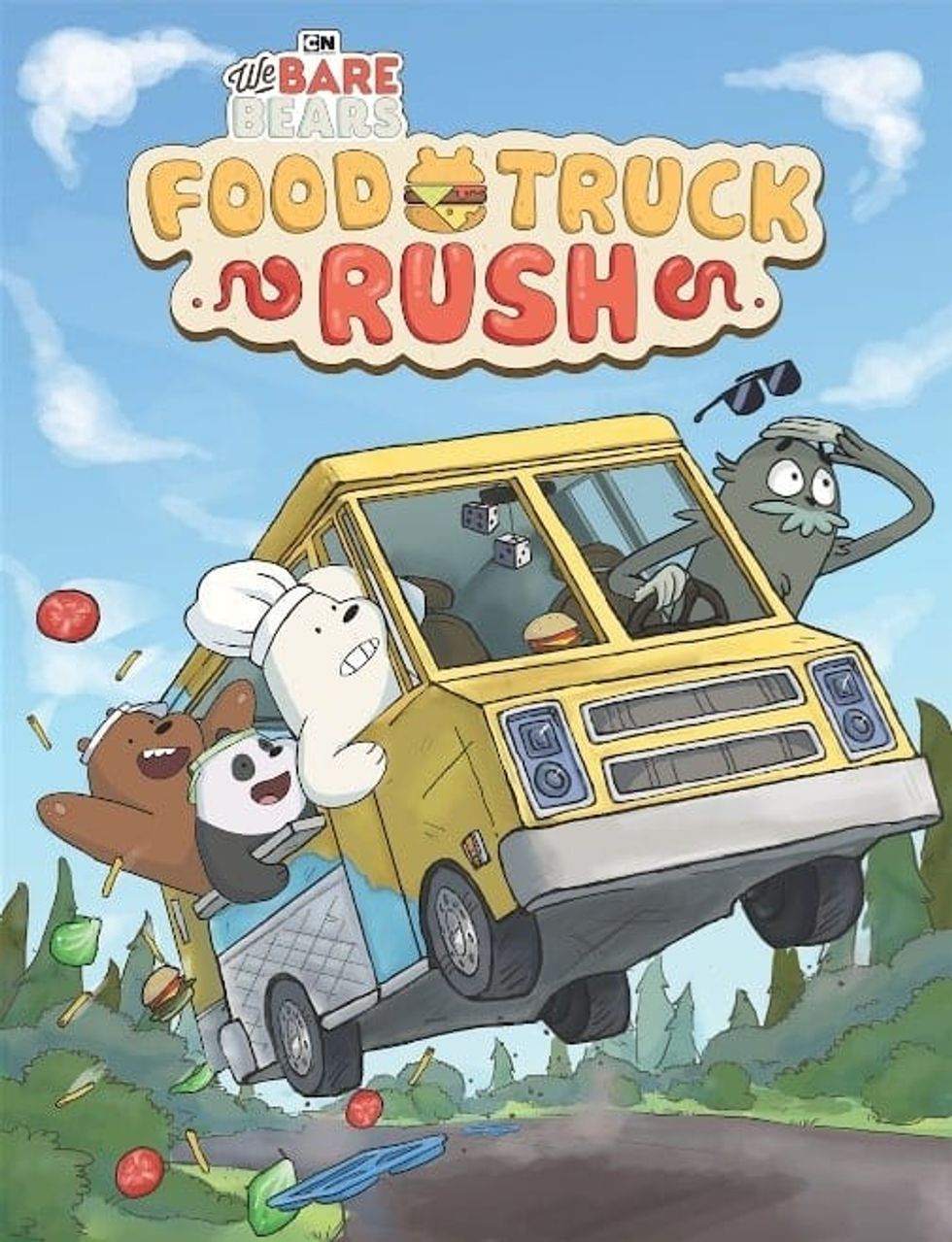 we bare bears grizz, ice bear and panda in food truck