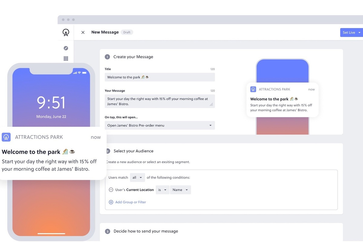 welcome message theme park app
