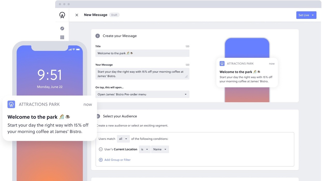 welcome message theme park app