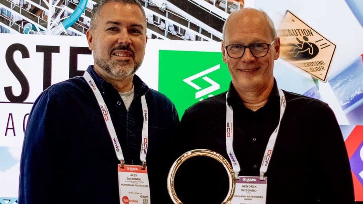 wiegand.waterrides wins Brass Ring Award for Slide Coaster Alex Tavernini, NCL, and Hendrik Wiegand, Josef Wiegand GMBH & Co KG