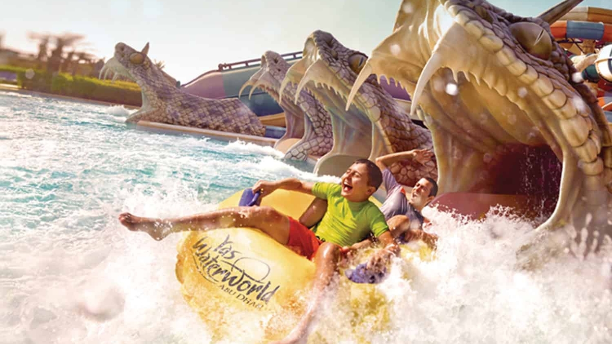 yas waterworld kids on snake waterslide