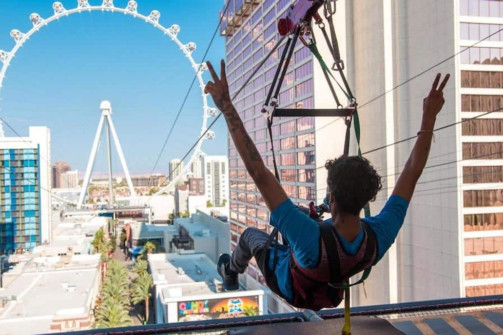 Ziplining towards the High Roller at The Linq, Las Vegas