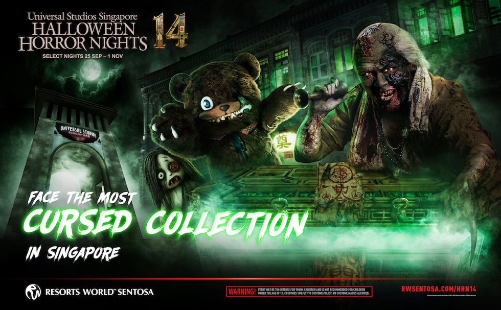Zombie and monster teddy at haunted house, Halloween Horror Nights 14 poster.
