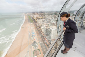 UK attractions air hostess looking at view British Airways i360