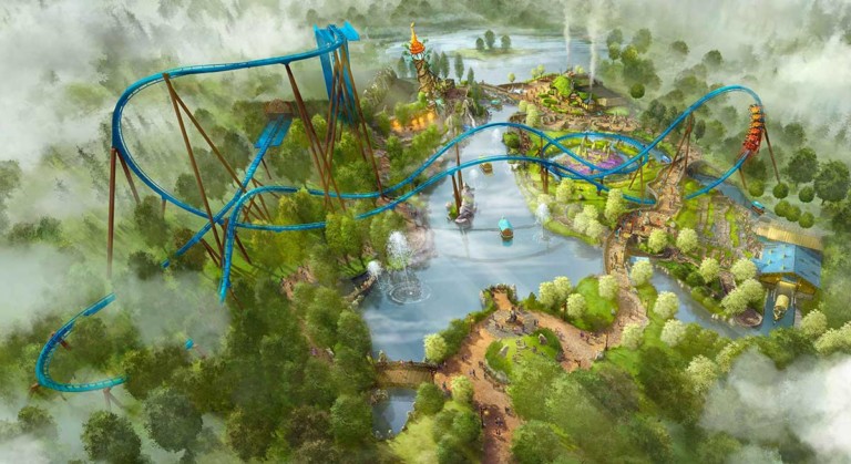 Toverland Avalon expansionw ith Fenix wing coaster and Merlins Quest Boat ride from Mack Rides