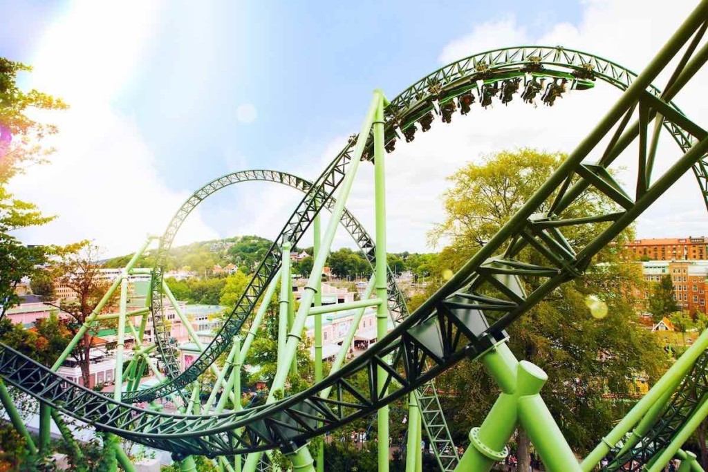 helix rollercoaster ar liseberg sweden, one of the European theme parks closed due to coronavirus