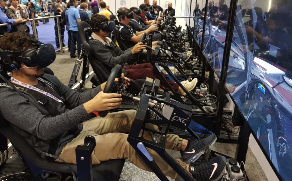 row of Vr riders at iaapa 2017