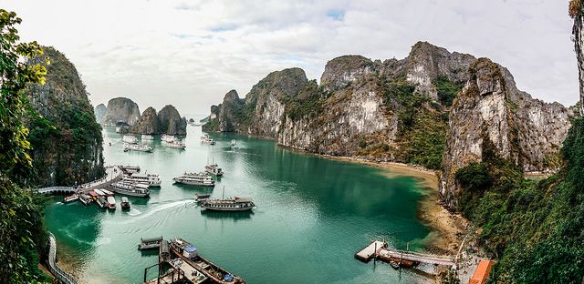 Boats in Halong Bay in the Quang Ninh province of Vietnam