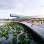 A design rendering of the Suzhou Science & Technology Museum designed by Perkins+Will.