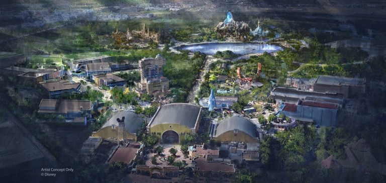 Disneyland Paris expansion rendering with Marvel, Frozen and Star Wars themed areas.