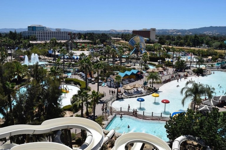 Six Flags Hurricane Harbor Concord featuring splashwater island. Formerly Waterworld Concord