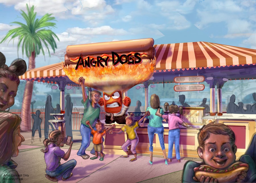 Artist concept of Angry Dogs at Pixar Pier. 